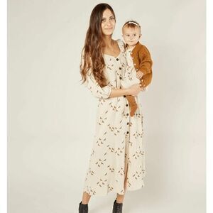 Rylee + Cru Cream Midi Dress with Brown Accents